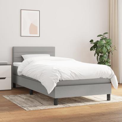 Pat box spring cu saltea, gri deschis, 90x190 cm, textil GartenMobel Dekor