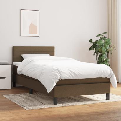 Pat box spring cu saltea, maro închis, 100x200 cm, textil GartenMobel Dekor