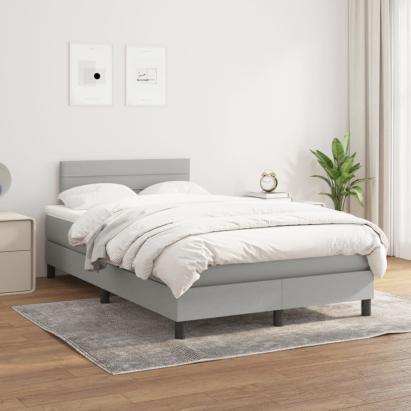 Pat box spring cu saltea, gri deschis, 120x200 cm, textil GartenMobel Dekor