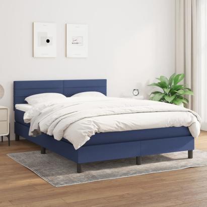 Pat box spring cu saltea, albastru, 140x200 cm, textil GartenMobel Dekor