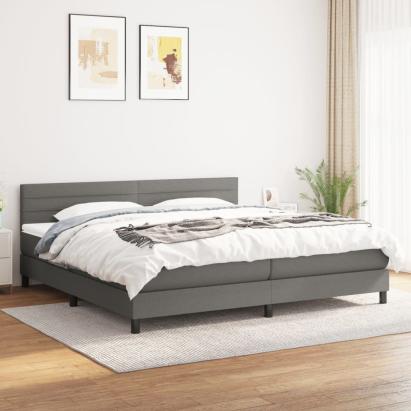 Pat box spring cu saltea, gri închis, 200x200 cm, textil GartenMobel Dekor