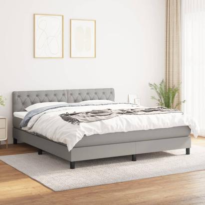 Pat continental cu saltea, gri deschis, 160x200 cm, textil GartenMobel Dekor