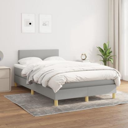 Pat box spring cu saltea, gri deschis, 120x200 cm, textil GartenMobel Dekor