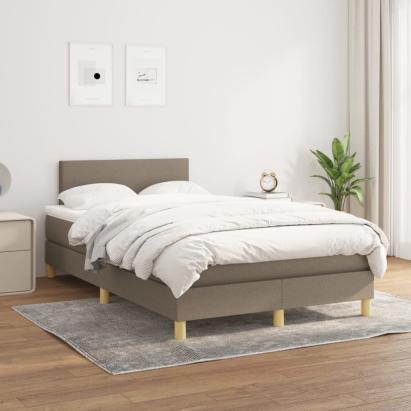 Pat box spring cu saltea, gri taupe, 120x200 cm, textil GartenMobel Dekor