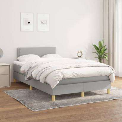 Pat box spring cu saltea, gri deschis, 120x200 cm, textil GartenMobel Dekor