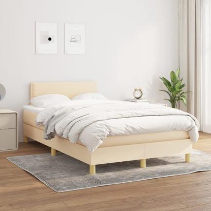 Pat box spring cu saltea, crem, 120x200 cm, textil GartenMobel Dekor