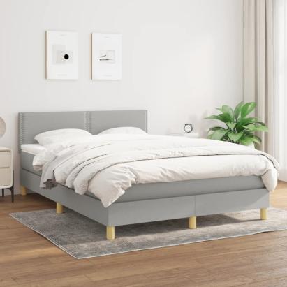 Pat box spring cu saltea, gri deschis, 140x190 cm, textil GartenMobel Dekor