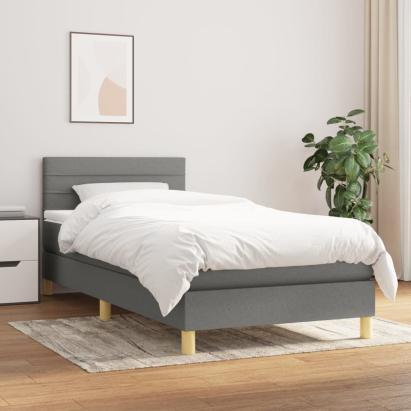 Pat box spring cu saltea, gri închis, 90x190 cm, textil GartenMobel Dekor