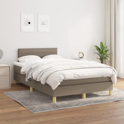 Pat box spring cu saltea, gri taupe, 120x200 cm, textil GartenMobel Dekor