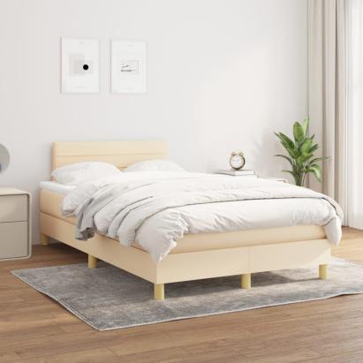 Pat box spring cu saltea, crem, 120x200 cm, textil GartenMobel Dekor
