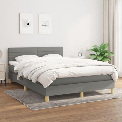 Pat box spring cu saltea, gri închis, 140x190 cm, textil GartenMobel Dekor