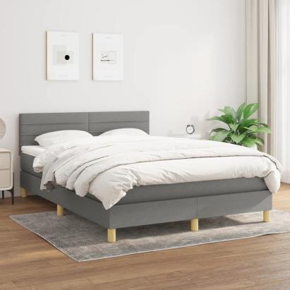 Pat box spring cu saltea, gri închis, 140x200 cm, textil GartenMobel Dekor