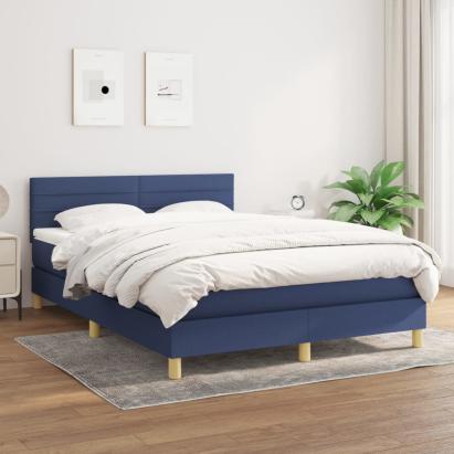 Pat continental cu saltea, albastru, 140x200cm, material textil GartenMobel Dekor