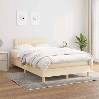 Pat box spring cu saltea, crem, 120x200 cm, textil GartenMobel Dekor