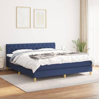 Pat continental cu saltea, albastru, 160x200cm, material textil GartenMobel Dekor