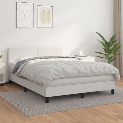 Pat box spring cu saltea, alb, 140x200 cm, piele ecologică GartenMobel Dekor