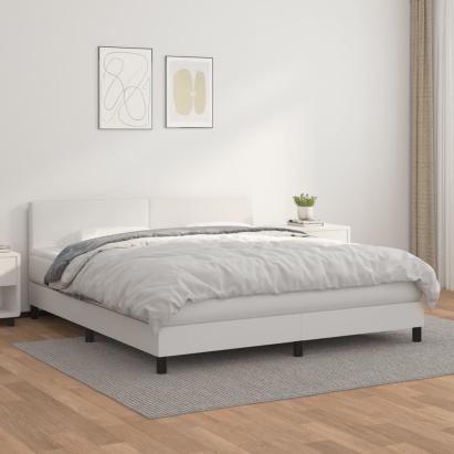 Pat box spring cu saltea, alb, 180x200 cm, piele ecologică GartenMobel Dekor