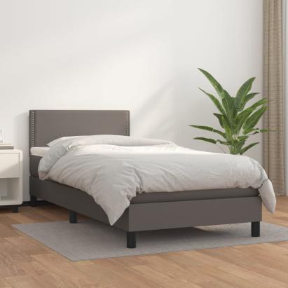 Pat box spring cu saltea, gri, 90x190 cm, piele ecologică GartenMobel Dekor