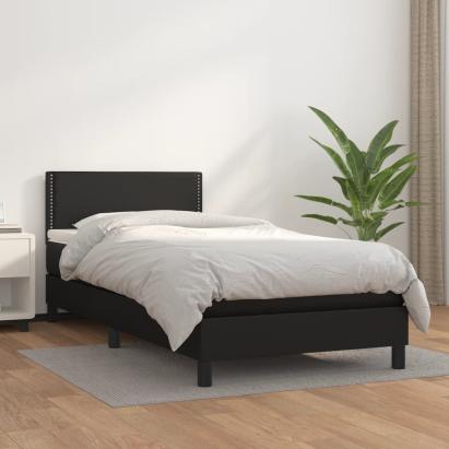 Pat box spring cu saltea, negru, 90x200 cm, piele ecologică GartenMobel Dekor
