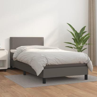 Pat box spring cu saltea, gri, 90x200 cm, piele ecologică GartenMobel Dekor
