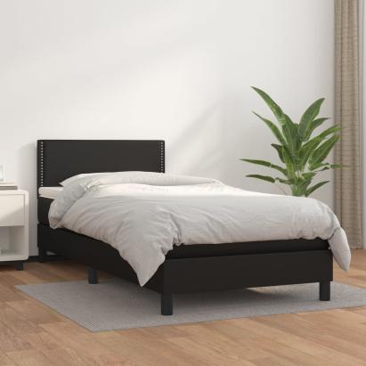 Pat box spring cu saltea, negru, 100x200 cm, piele ecologică GartenMobel Dekor