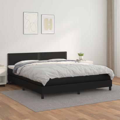 Pat box spring cu saltea, negru, 160x200 cm, piele ecologică GartenMobel Dekor