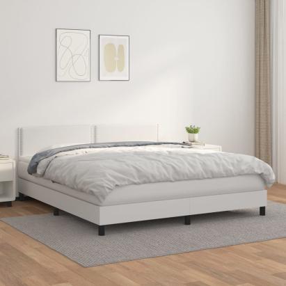 Pat box spring cu saltea, alb, 160x200 cm, piele ecologică GartenMobel Dekor