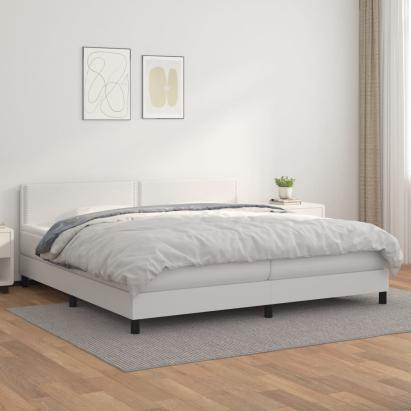 Pat box spring cu saltea, alb, 200x200 cm, piele ecologică GartenMobel Dekor
