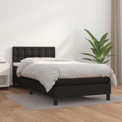 Pat box spring cu saltea, negru, 90x200 cm, piele ecologică GartenMobel Dekor