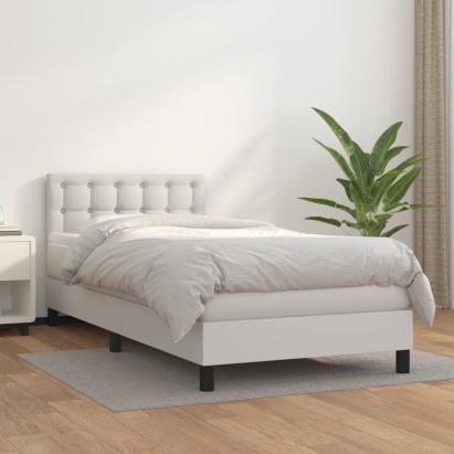 Pat box spring cu saltea, alb, 90x200 cm, piele ecologică GartenMobel Dekor