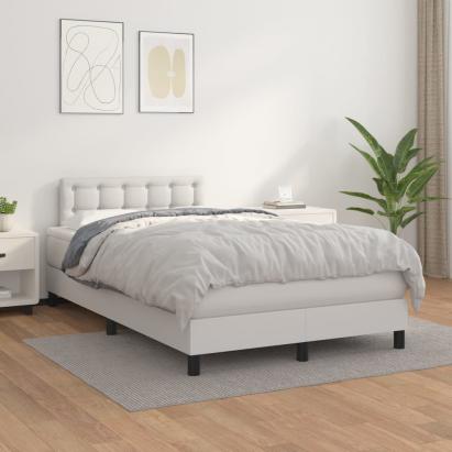 Pat box spring cu saltea, alb, 120x200 cm, piele ecologică GartenMobel Dekor