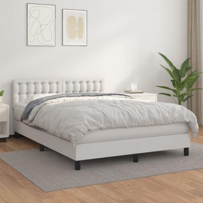 Pat box spring cu saltea, alb, 140x200 cm, piele ecologică GartenMobel Dekor
