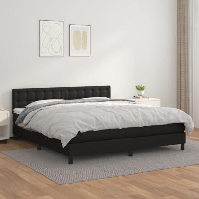 Pat box spring cu saltea, negru, 180x200 cm, piele ecologică GartenMobel Dekor