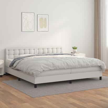 Pat box spring cu saltea, alb, 200x200 cm, piele ecologică GartenMobel Dekor