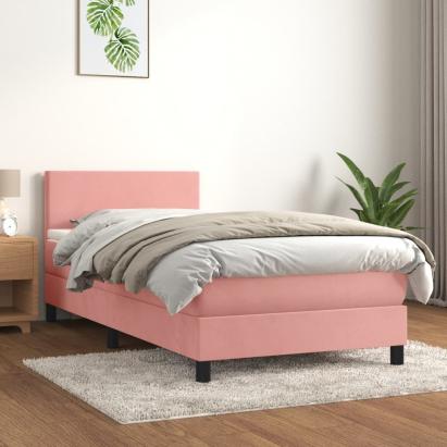 Pat box spring cu saltea, roz, 90x190 cm, catifea GartenMobel Dekor