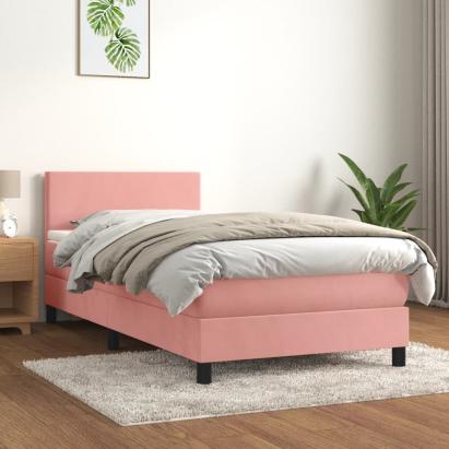 Pat box spring cu saltea, roz, 90x200 cm, catifea GartenMobel Dekor
