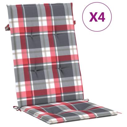 Perne scaun spătar înalt 4 buc. roșu carouri 120x50x3 cm textil GartenMobel Dekor