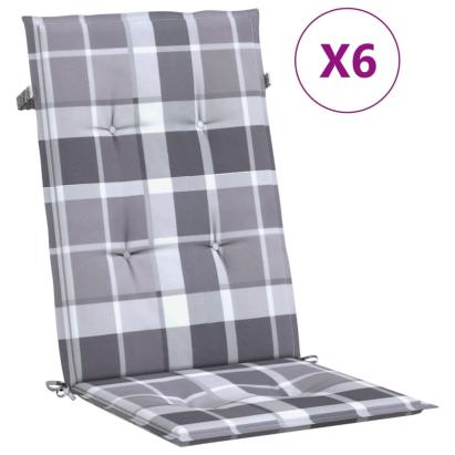Perne scaun spătar înalt, 6 buc. gri carouri 120x50x3 cm textil GartenMobel Dekor