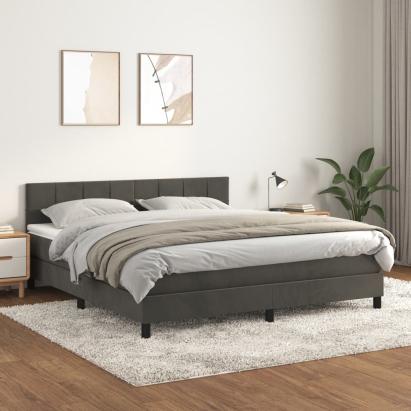 Pat box spring cu saltea, gri închis, 180x200 cm, catifea GartenMobel Dekor