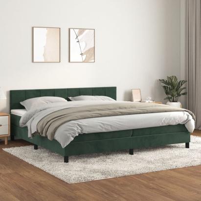 Pat box spring cu saltea, verde închis, 200x200 cm, catifea GartenMobel Dekor