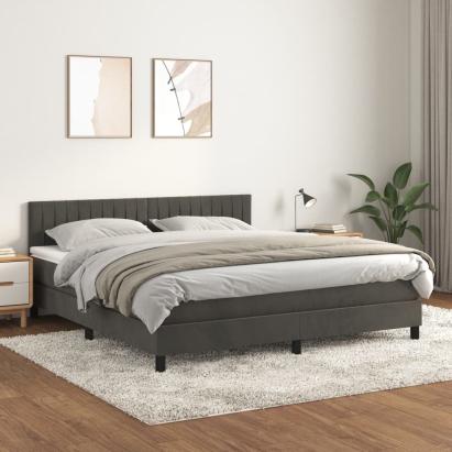 Pat box spring cu saltea, gri închis, 160x200 cm, catifea GartenMobel Dekor