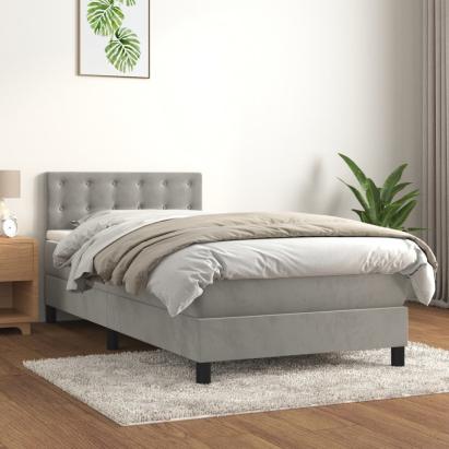 Pat box spring cu saltea, gri deschis, 80x200 cm, catifea GartenMobel Dekor