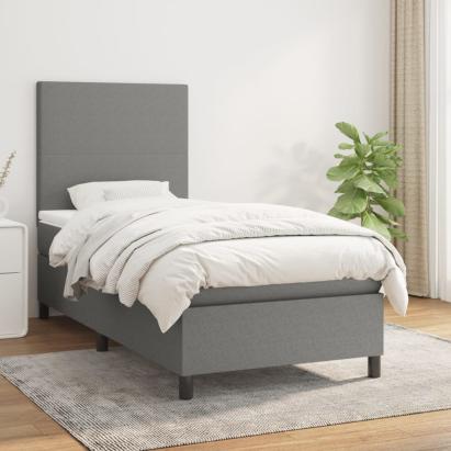 Pat box spring cu saltea, gri închis, 80x200 cm, textil GartenMobel Dekor