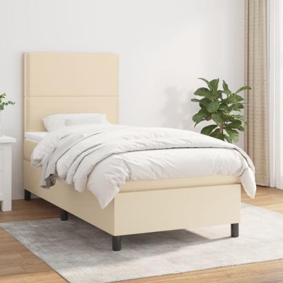 Pat box spring cu saltea, crem, 90x200 cm, textil GartenMobel Dekor