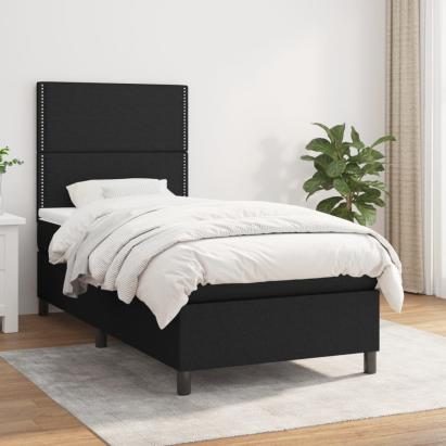 Pat box spring cu saltea, negru, 100x200 cm, textil GartenMobel Dekor