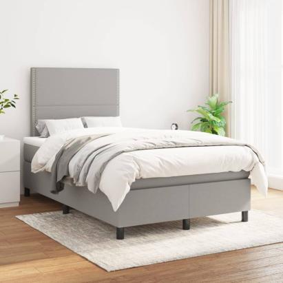 Pat box spring cu saltea, gri deschis, 120x200 cm, textil GartenMobel Dekor