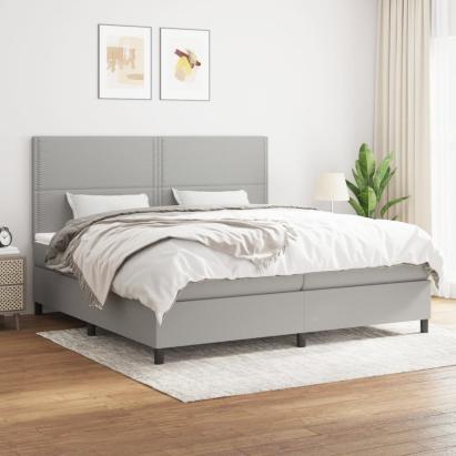 Pat box spring cu saltea, gri deschis, 200x200 cm, textil GartenMobel Dekor
