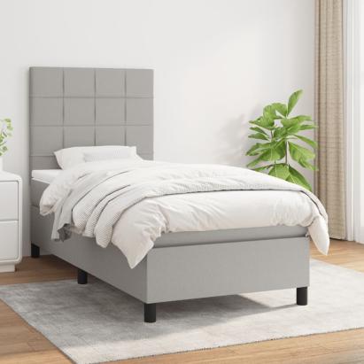 Pat box spring cu saltea, gri deschis, 90x190 cm, textil GartenMobel Dekor