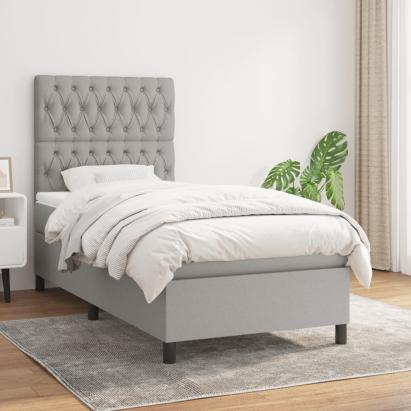 Pat box spring cu saltea, gri deschis, 90x190 cm, textil GartenMobel Dekor