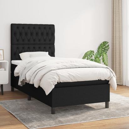 Pat box spring cu saltea, negru, 90x200 cm, textil GartenMobel Dekor